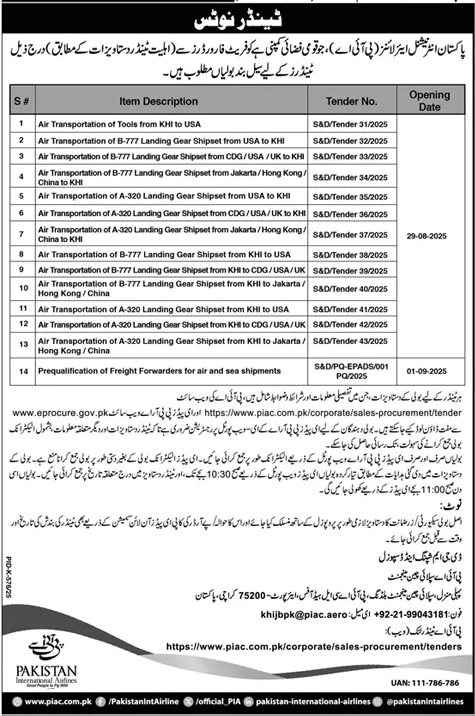 Pakistan International Airlines Karachi Tender Notice